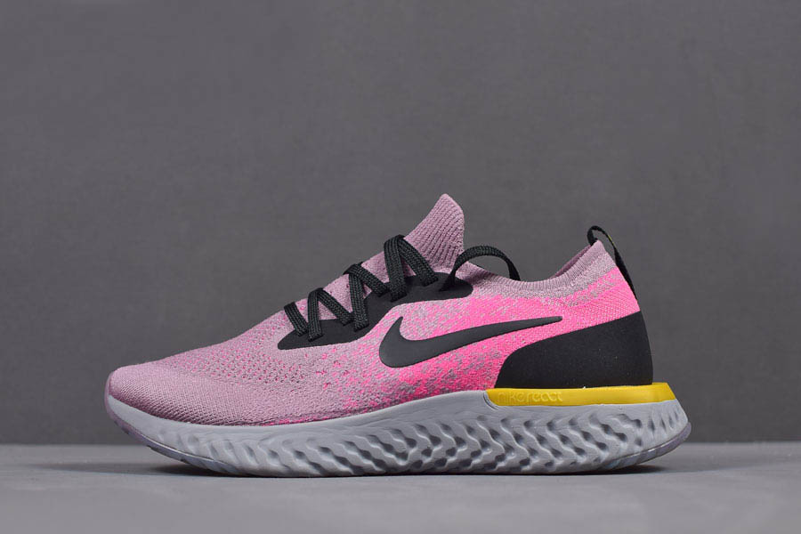 Nike Wmns Epic React Flyknit Pink Yellow Black Grey Shoes For Sale