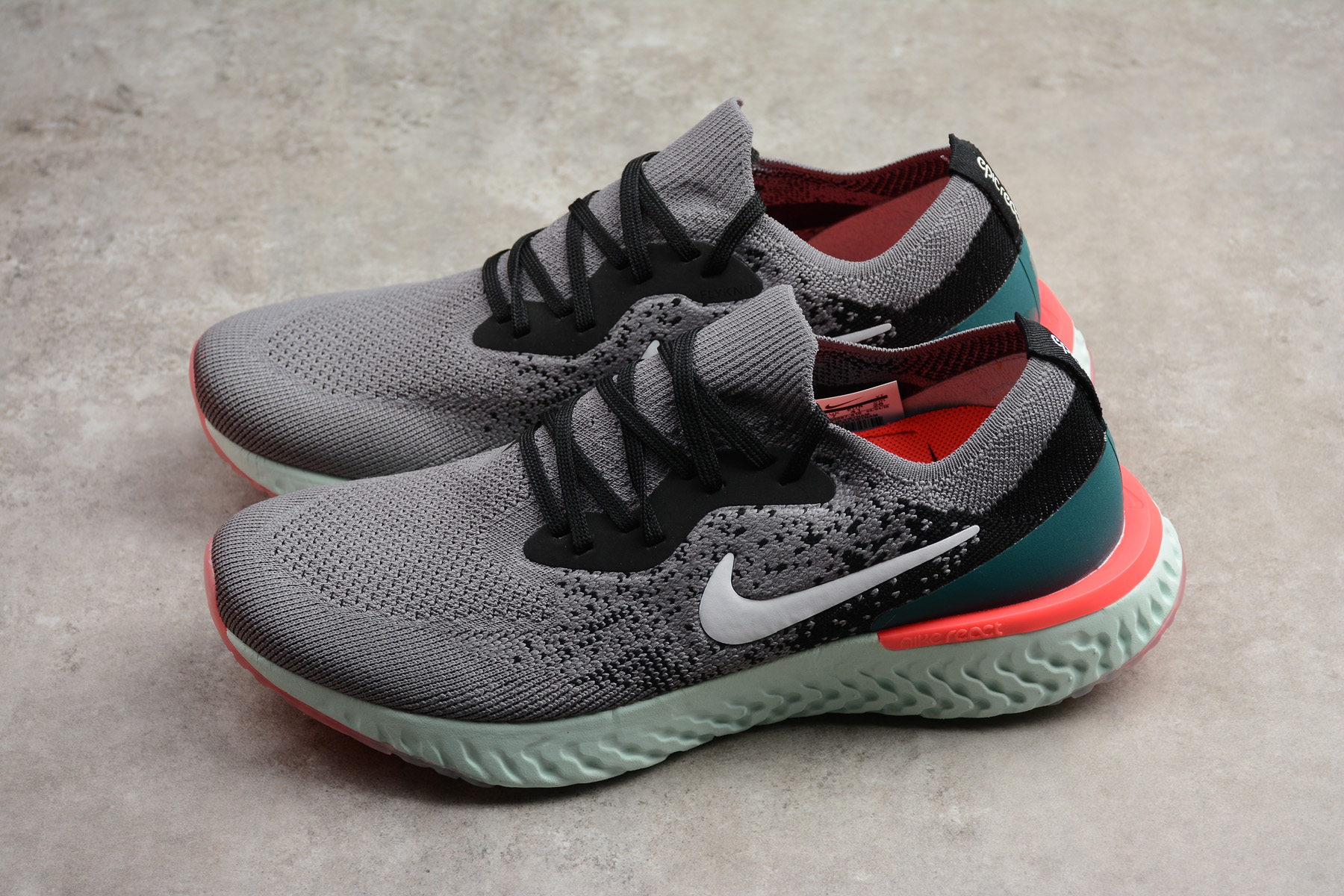 Mens and Womens Nike Epic React Flyknit Light Grey/Black-Green Discount ...